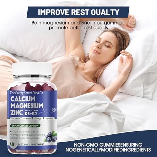 Calcium Magnesium Zinc Gummies with Vitamin D3 & K2 for Bone, Muscle & Immune Support - High Potency Enhanced Absorption - 60 Blueberry Gummies - görsel 14