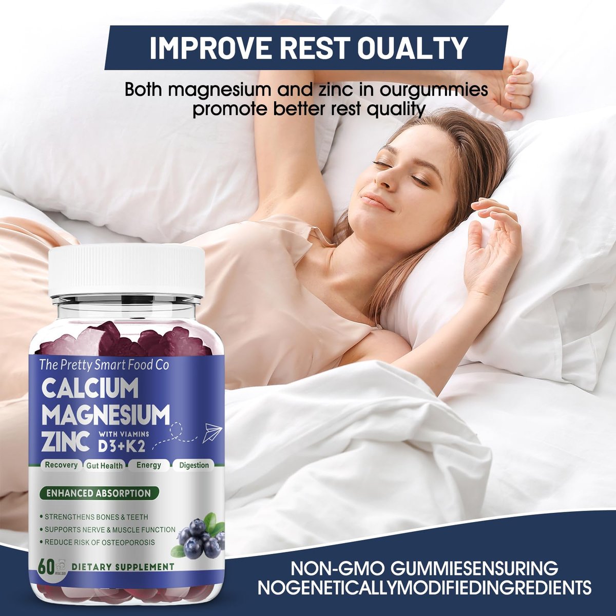 Calcium Magnesium Zinc Gummies with Vitamin D3 & K2 for Bone, Muscle & Immune Support - High Potency Enhanced Absorption - 60 Blueberry Gummies - görsel 13