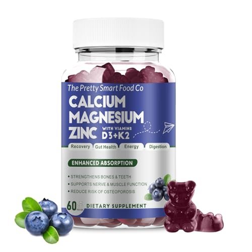 Calcium Magnesium Zinc Gummies with Vitamin D3 & K2 for Bone, Muscle & Immune Support - High Potency Enhanced Absorption - 60 Blueberry Gummies - görsel 2