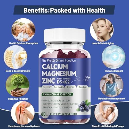 Calcium Magnesium Zinc Gummies with Vitamin D3 & K2 for Bone, Muscle & Immune Support - High Potency Enhanced Absorption - 60 Blueberry Gummies - görsel 6
