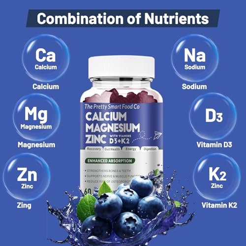 Calcium Magnesium Zinc Gummies with Vitamin D3 & K2 for Bone, Muscle & Immune Support - High Potency Enhanced Absorption - 60 Blueberry Gummies - görsel 4