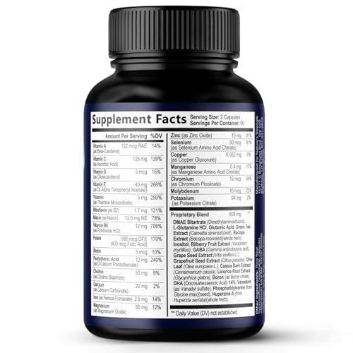 Brain Memory Supplement Pills - 3X Strength Nootropics for Concentration, Clarity & Focus Support - Brain Health Cognitive Vitamins with Bacopa, Phosphatidylserine & DMAE, Brain Booster - 120 Capsules - görsel 7