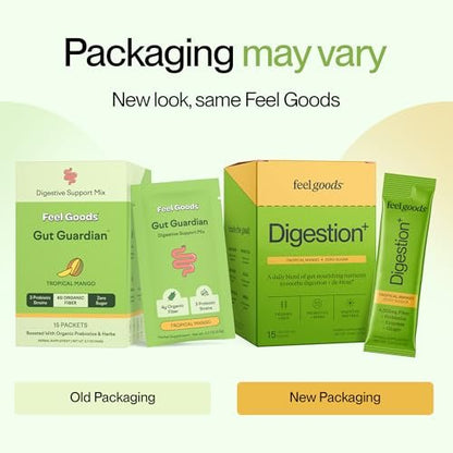 Feel Goods Gut Guardian, Gut Health Powder Packets - Probiotic Fiber with Prebiotics & L Glutamine for Digestive Health, Bloating Relief & Digestion Support, Gut Cleanse - Zero Sugar & Organic Flavor