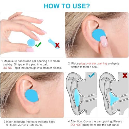 Becheln Ear Plugs for Sleeping, Waterproof Moldable Silicone EarPlugs for Sleeping Noise Cancelling, Mowing, Swimming and Concerts, 8 Pair (16 Count)