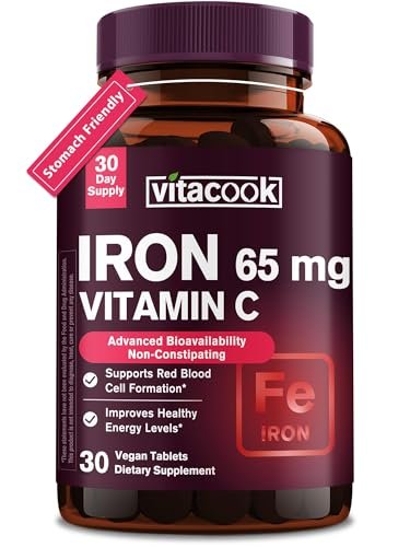 Iron Supplement for Women Men, High Potency Iron 65mg with Vitamin C 250mg, Stomach Friendly Iron Pills for Red Blood Cell & Immune Support, Vegan, Non-GMO & Gluten Free, 30 Tablets - görsel 2