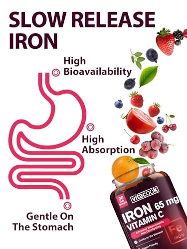 Iron Supplement for Women Men, High Potency Iron 65mg with Vitamin C 250mg, Stomach Friendly Iron Pills for Red Blood Cell & Immune Support, Vegan, Non-GMO & Gluten Free, 30 Tablets - görsel 8