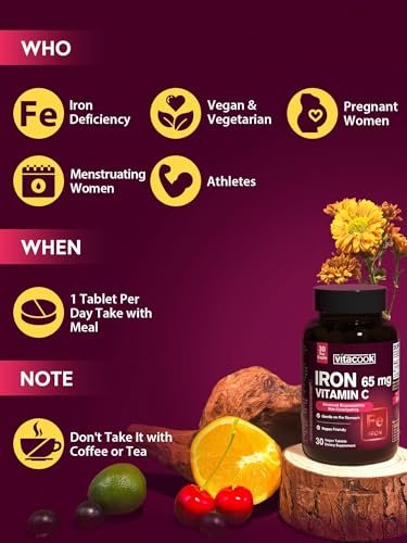 Iron Supplement for Women Men, High Potency Iron 65mg with Vitamin C 250mg, Stomach Friendly Iron Pills for Red Blood Cell & Immune Support, Vegan, Non-GMO & Gluten Free, 30 Tablets - görsel 12