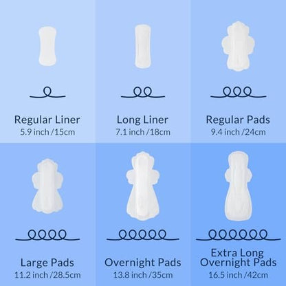 100% Organic Super Long Overnight Pads with Wings, Extra Heavy Sanitary Pad for Women Ultimate Absorbency, Ultra Thin Extra Coverage Cotton Period Menstrual Pads (Extra Long Overnight, Size 6, 30ct)