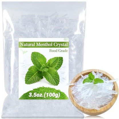 3.5oz Menthol Crystal Bulk - Food Grade Menthol Crystals Organic Mentol Cristal for Shower Steamer Aromatherapy Vapo Tablet Making Colds Restore Congestion Relief Peppermint Essential Oil Making