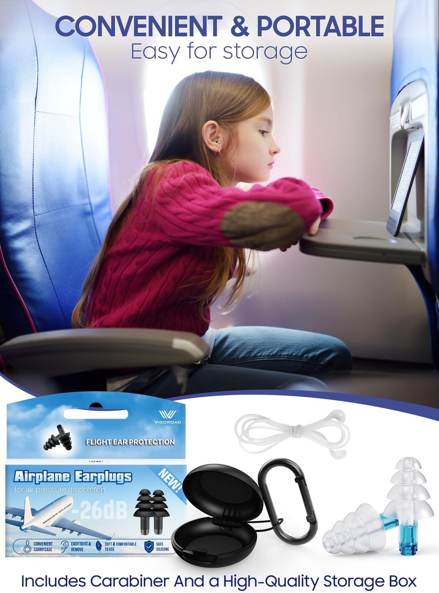 Ear Plugs for Airplane Pressure Relief, Kids 6+, Adults/Small Canal Reusable Airplane Earplugs 26dB, with Silicone Connector Cord, Travel Essentials for Flying, Ear Protection Earplugs - görsel 11