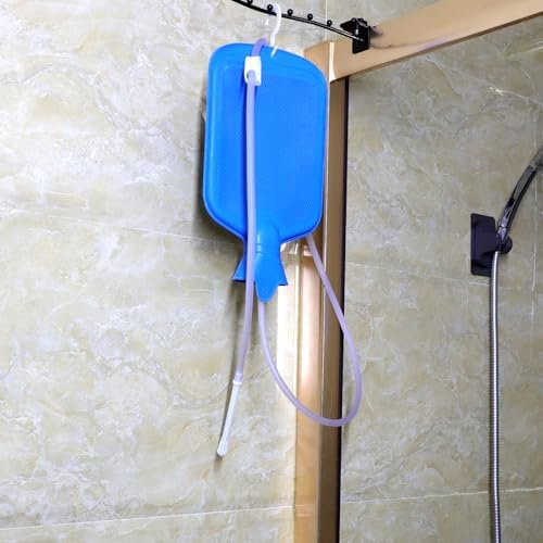 Enema Bag Kit with 5ft Hose Coffee Enemas at Home Water Shower Douche Colon Detox Cleanse Kit with Tubing, Tips, Clamp and Hook (Blue, 2 L) - görsel 11