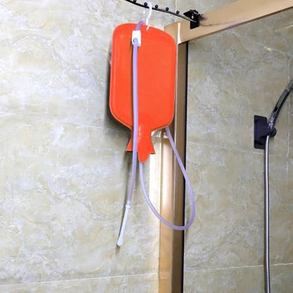 Enema Bag Kit with 5ft Hose Coffee Enemas at Home Water Shower Douche Colon Detox Cleanse Kit with Tubing, Tips, Clamp and Hook (RED, 2 L)