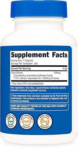 Nutricost Clove Extract 120 Capsules for 120 Servings Per Bottle - Vegan, GMO Free and Gluten Free - görsel 1
