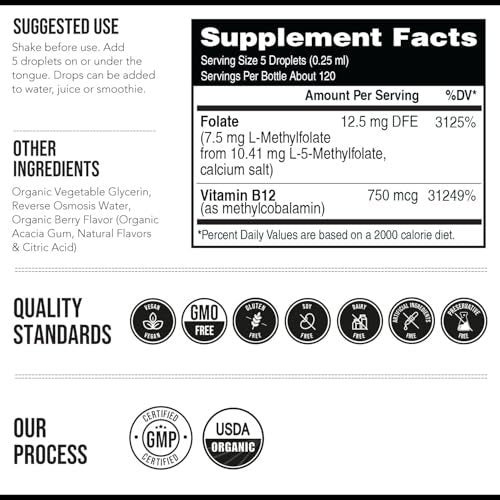 Organic Methyl Folate 1000 mcg + Methyl B12 – Amount Per Serving: Methyl Folate (as 5-MTHF) 1000 mcg, – Image 8