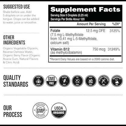 Organic Methyl Folate 1000 mcg + Methyl B12 – Amount Per Serving: Methyl Folate (as 5-MTHF) 1000 mcg, – Image 8