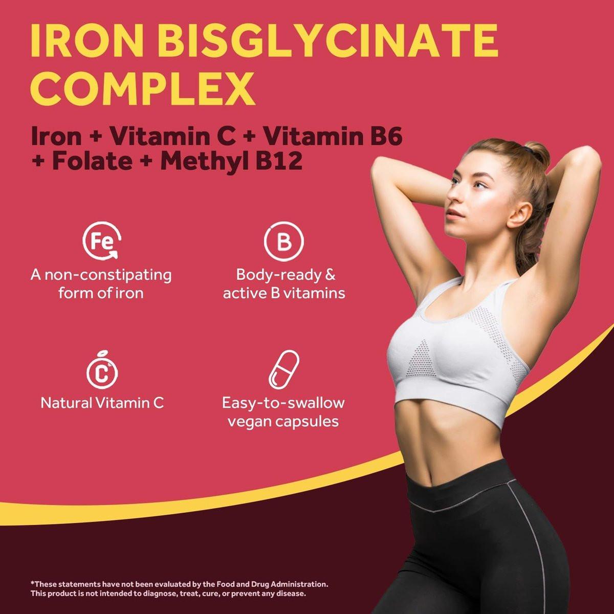 Doctor's Recipes Iron Supplement for Women & Men - Gentle Iron Bisglycinate with Vitamin C, B6, Folate & B12, Stomach Friendly Iron Pills, 30 Vegan Caps - görsel 6