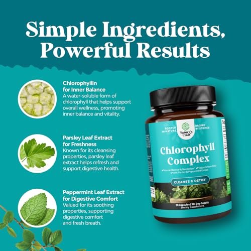 Chlorophyll Capsules for Cleanse and Detox Support - Internal Deodorant Pills for Body Odor with Mint & Parsley Extract Healthy Skin Immunity & Digestive Support - Vegan Non-GMO & Gluten Free (90ct) - görsel 8