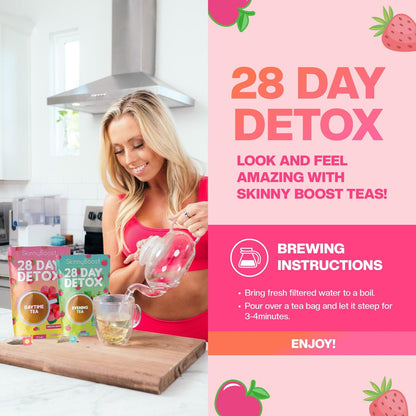 SkinnyBoost 28 Day Detox Daytime Tea - HIBISCUS BERRY (28 Tea Bags) - Supports Metabolism Boost, Detox, Antioxidants, Energy, Digestion, Non GMO, Vegan, Keto Friendly