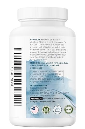 Micro Ingredients Pure Methylated B Complex, 240 Capsules | 11-in-1 Formula with Methylfolate, B12, Thiamin, Inositol, Choline, & Fat Soluble Vitamin C | Clean Ingredients Without Fillers | Non-GMO - görsel 4