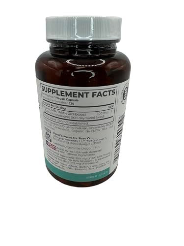 PURE CO USDA Organic Milk Thistle Capsules - 80% Silymarin Supplement for Liver Support - Super Concentrated 300mg of 30:1 Milk Thistle Extract Liver Detox 120 Day Supply - görsel 5