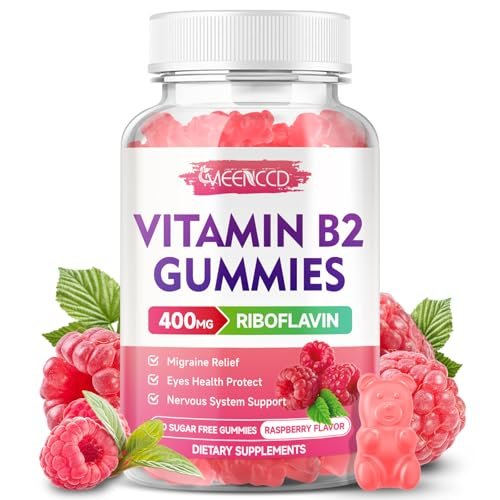 MEENCCD Vitamin B2 Gummies Riboflavin 400mg Supplement with Magnesium for Kids & Adults, B2 Gummies for Migraine Relief & Nervous System Support, Vegan, Sugar-Free, Raspberry Flavor, 60 Count - görsel 10