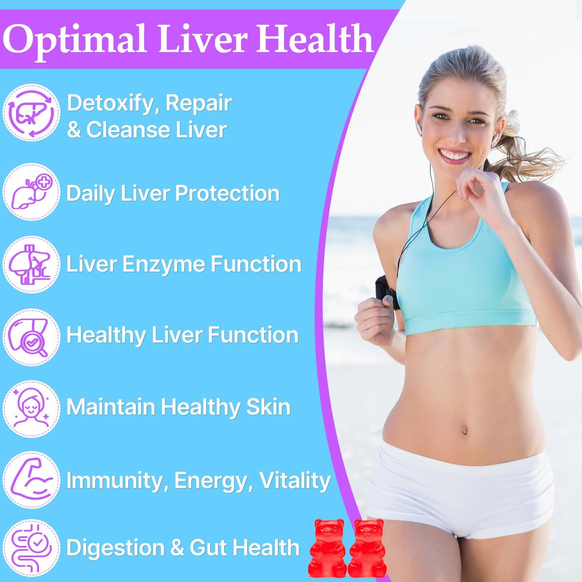 3000mg Liver Detox Repair & Cleanse Gummies | Milk Thistle 2000mg with Turmeric Dandelion Root & Artichoke for Liver Detox, Liver Support & Renew, Antioxidant, Gut, Skin - Fruit Flavor, 60 Gummies - görsel 9