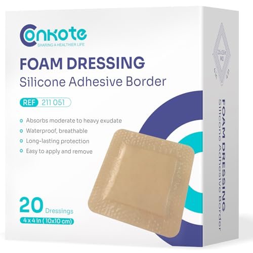 Conkote Silicone Foam Dressings 4'' X 4'', Large Bandages for Bedsores, Wound Care, Box of 20 Dressings - görsel 1
