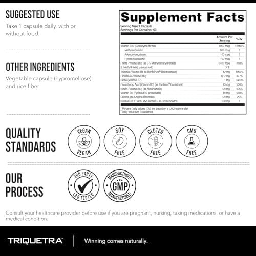 BioActive Vitamin B Complex - Blood Stream Ready, Methylated B Complex - Featuring Methylfolate, 3 BioActive Forms of B12, BenfoPure® B1 & Pantesin® B5 - 12 B Vitamins in Clinical Doses - 60 Servings - görsel 1