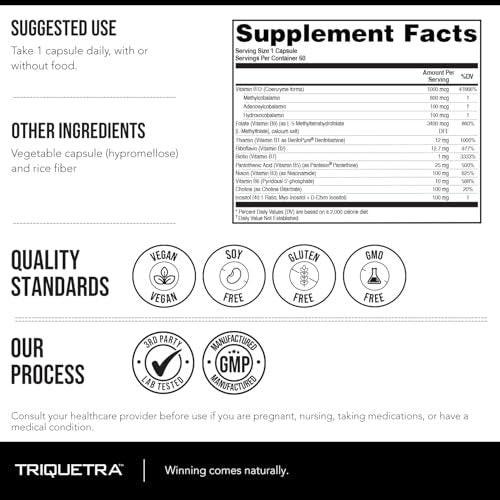 BioActive Vitamin B Complex - Blood Stream Ready, Methylated B Complex - Featuring Methylfolate, 3 BioActive Forms of B12, BenfoPure® B1 & Pantesin® B5 - 12 B Vitamins in Clinical Doses - 60 Servings - görsel 9