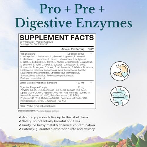 Vitalitown Probiotics 120 Billion CFUs | 36 Strains, with Prebiotics & Digestive Enzymes | Shelf Stable | Digestive Health & Immune Support | Vegan, Non-GMO | Pack of 1 | 60 Delayed Release Veg Caps - görsel 2
