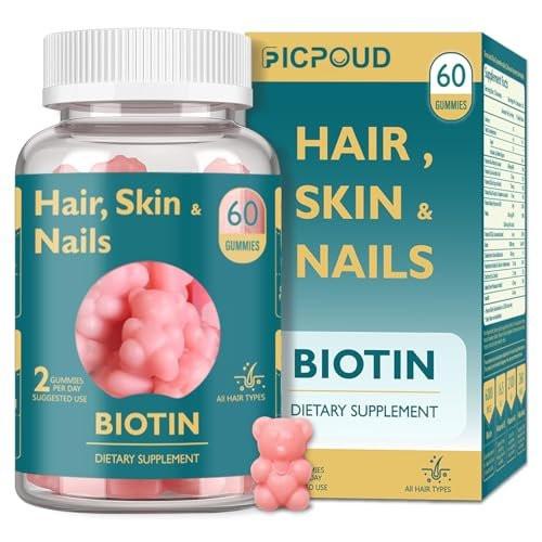 Ficpoud Hair Skin and Nails Biotin Gummies - Supports Healthy Hair, Skin & Nails - Vegan Vitamins for Women & Men - 30 Day Supply (60 Gummies) - görsel 2