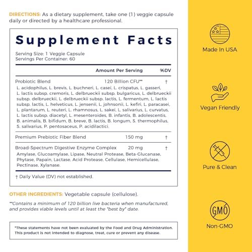 NewRhythm Probiotics 120 Billion CFU 36 Strains, 3-in-1 Probiotics with Prebiotics & Enzymes, Probioticos for Women & Men, Vegan Targeted Release Supplement, 60ct - görsel 4