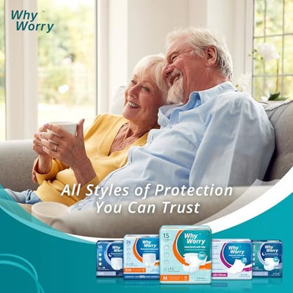WhyWorry Adult Diapers with Tabs, Disposable Incontinence Briefs for Women & Men with Maximum Absorbency, Adult Briefs for Incontinence Overnight, Odor Control, Unisex, Large, 15 Count