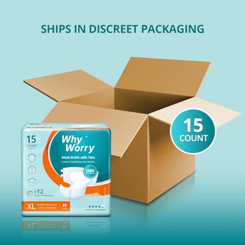 WhyWorry Adult Diapers with Tabs, Disposable Incontinence Briefs for Women & Men with Maximum Absorbency, Overnight Use, Odor Control, Unisex, X-Large, 15 Count - görsel 2