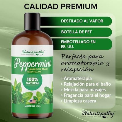 Naturopathy Peppermint Essential Oil, Therapeutic Grade, Premium Quality Perfect for Aromatherapy (16oz, Peppermint)