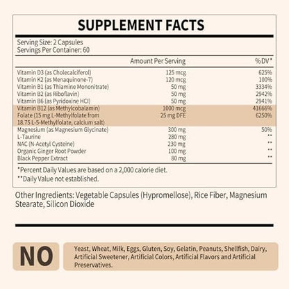 L Methylfolate 15mg Plus Methyl B12 - Methylated Vitamin B9 (5-MTHF) Supplement for Brain Health, Mood & Energy- High Absorption 12-IN-1 Methyl Folate - Third-Party Tested (120 Vegan Capsules)