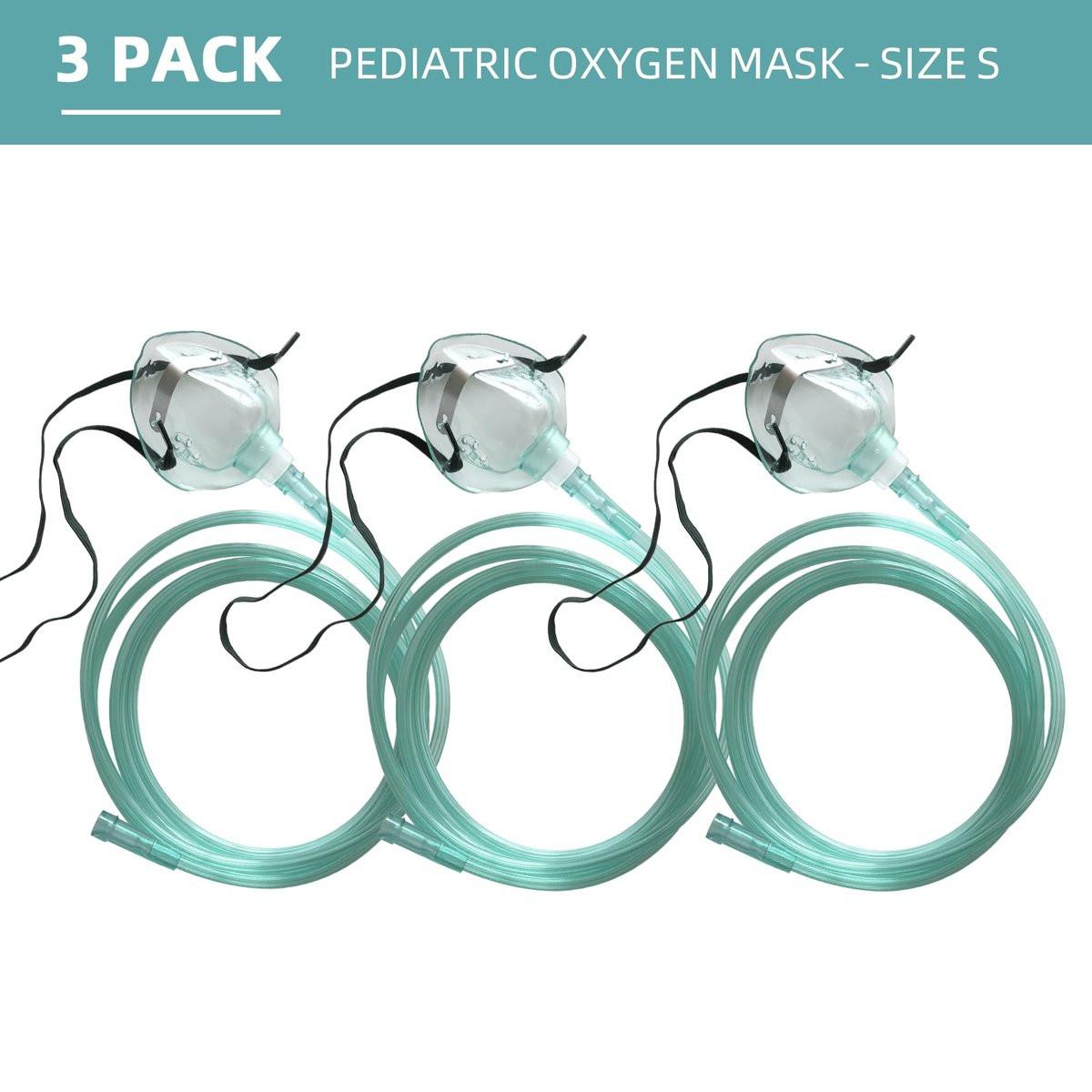 DWCHECK 3 Pack Pediatric Oxygen Mask for Face with 7 Ft Tube, Kid Oxygen Mask with Adjustable Elastic Strap, DEHP Free and Latex Free Material - Pediatric Standard S, Green - görsel 3