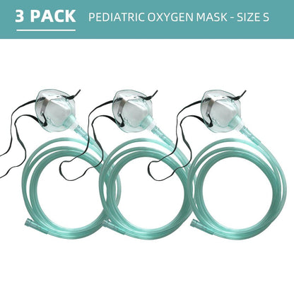 DWCHECK 3 Pack Pediatric Oxygen Mask for Face with 7 Ft Tube, Kid Oxygen Mask with Adjustable Elastic Strap, DEHP Free and Latex Free Material - Pediatric Standard S, Green