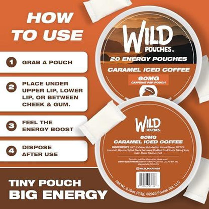 Wild 60mg Caffeine Pouches Nicotine Free Caramel Coffee - 20 x Energy Pouches - Caffeine Pouch