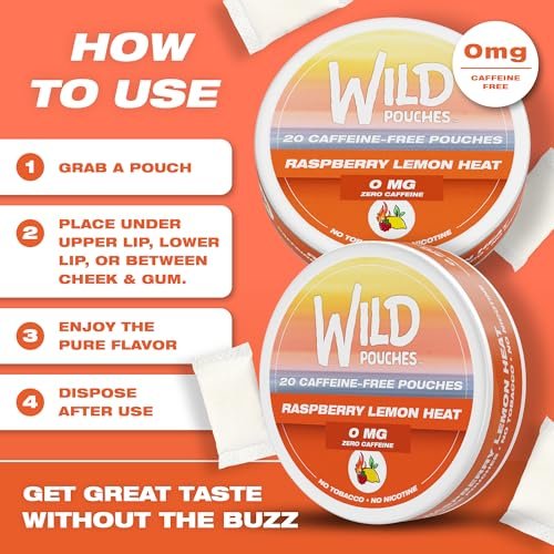 Wild 0mg Nicotine Free Pouches No Caffeine Raspberry Lemon Heat - 20 x Caffeine Free Pouches - görsel 5