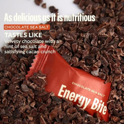 GEM Energy Caffeinated Chocolate Bite | Holistic Sustained Energy | Supports Metabolism, Stamina & Endurance | 40mg Caffeine, Ginseng Root, L-Theanine | Chocolate Cacao Sea Salt | 7 Servings