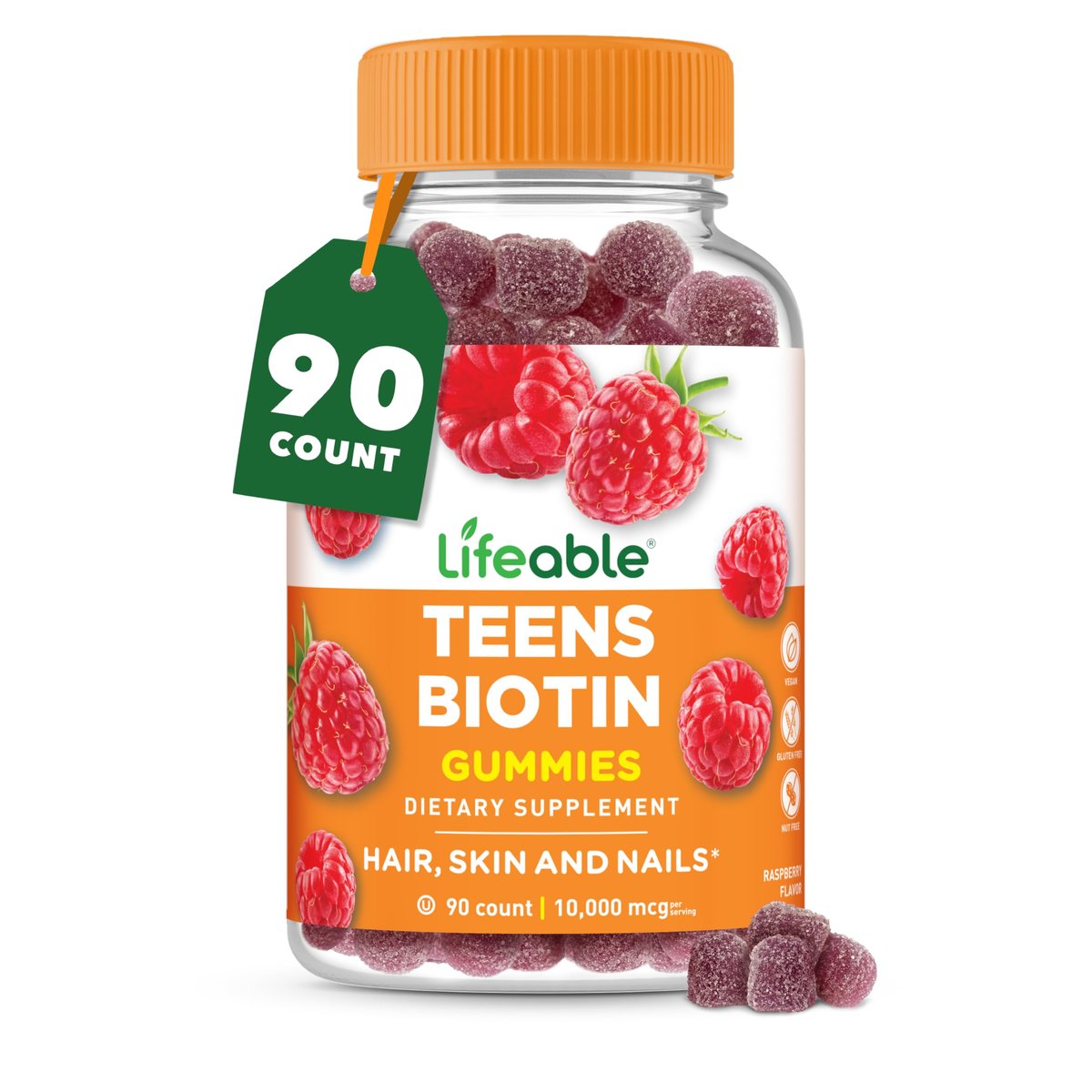 Lifeable Teens Biotin 10000mcg Gummies | Vitamin B7 | Vegan Biotin Supplement | Great Tasting Biotin Gummies for Hair Growth, Healthy Skin and Nails | Biotin Vitamins for Teens | 90 Gummies - görsel 4