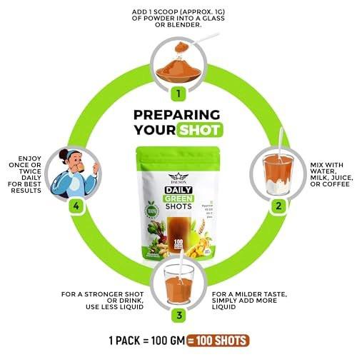 Supergreen Shots for Complete Wellness | Herbal Supplement Boosted with Wheatgrass, Matcha, Beetroot, Ashwagandha, Turmeric & Prebiotics |100 Shots to Boost Immunity & Energy - görsel 3