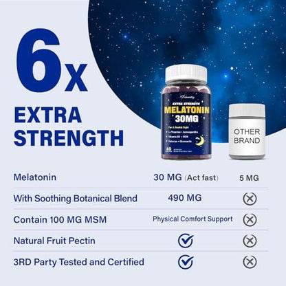 Melatonin Gummies 30mg for Adults: Maximum – Maximum Strength Melatonin: 30mg per serving helps regulate your – Image 1
