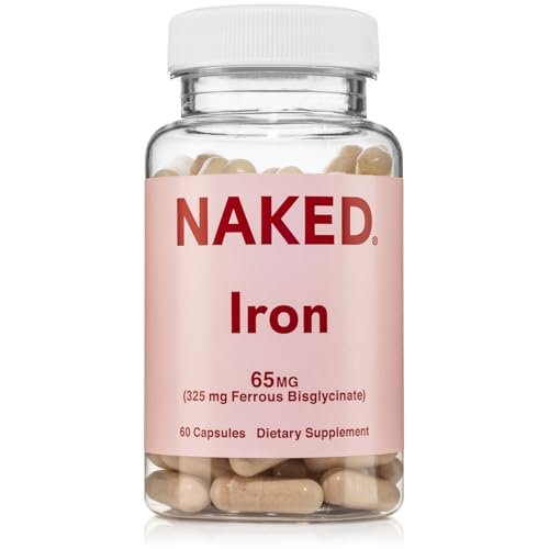 Naked Iron 65mg, 325mg Ferrous Bisglycinate - High Potency Iron Supplement for Iron Deficiency, Cellular Energy Support, Promotes Healthy Red Blood Cell Production, Non-GMO, Gluten-Free, 60 Capsules - görsel 1