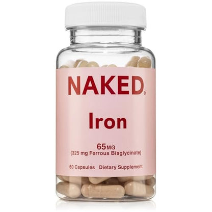 Naked Iron 65mg, 325mg Ferrous Bisglycinate - High Potency Iron Supplement for Iron Deficiency, Cellular Energy Support, Promotes Healthy Red Blood Cell Production, Non-GMO, Gluten-Free, 60 Capsules