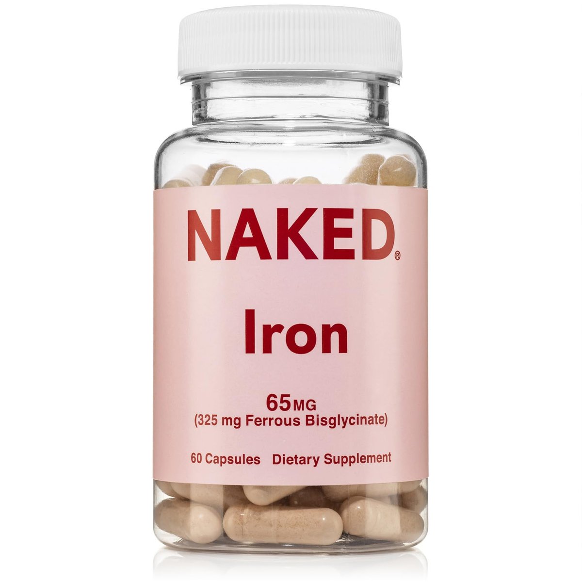 Naked Iron 65mg, 325mg Ferrous Bisglycinate - High Potency Iron Supplement for Iron Deficiency, Cellular Energy Support, Promotes Healthy Red Blood Cell Production, Non-GMO, Gluten-Free, 60 Capsules - görsel 2