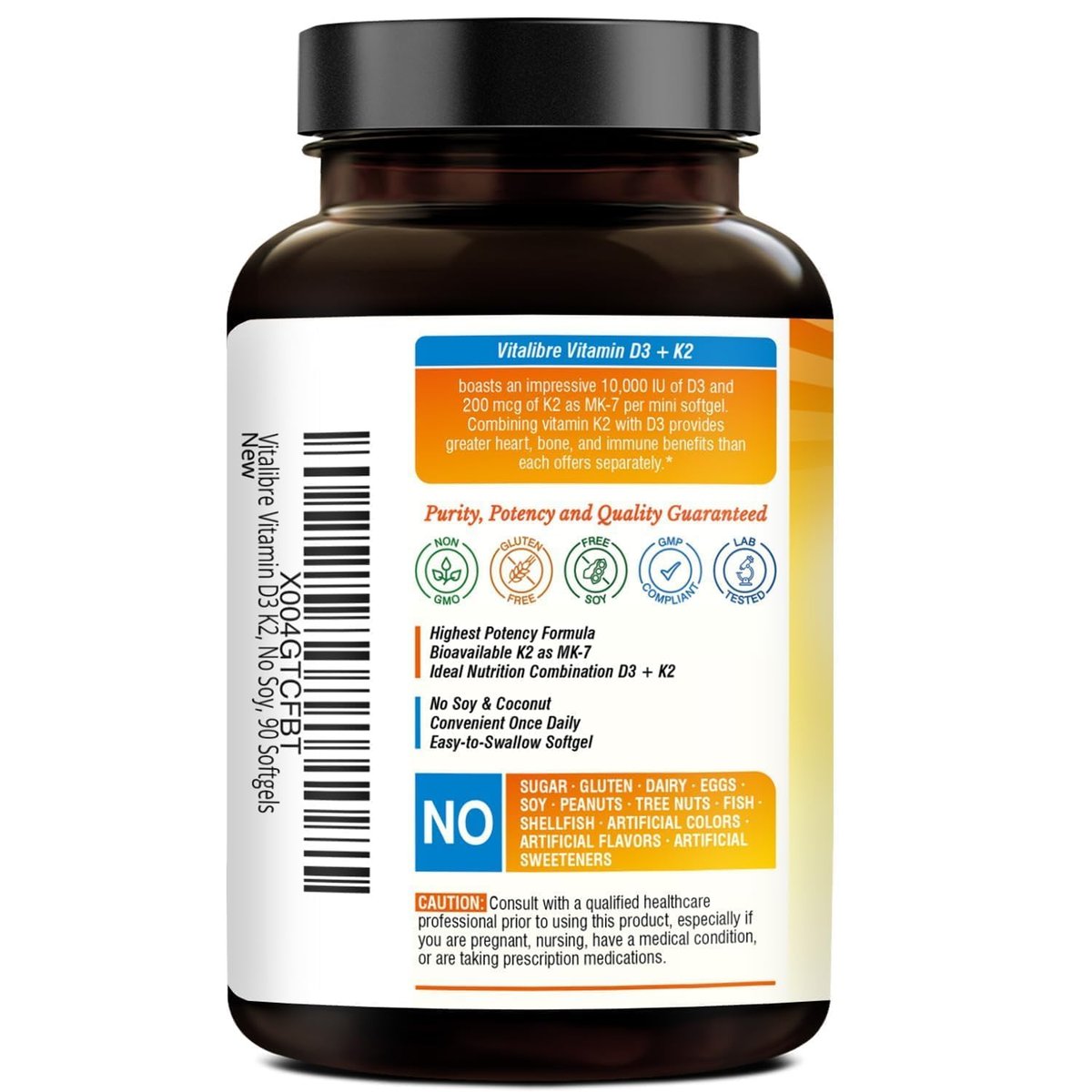 Vitalibre Vitamin D3 K2 Supplement, 10000 IU D3 / 200 mcg K2 MK7, Calcium Absorption, Bone, Heart, Immune & Mood Support, Enhanced Absorption, No Soy, Easy to Swallow, 90 Softgels - görsel 18