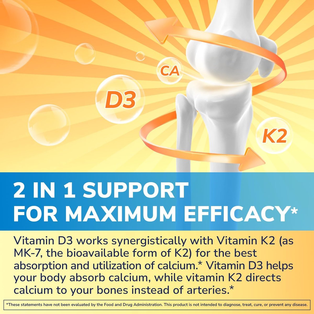 Vitalibre Vitamin D3 K2 Supplement, 10000 IU D3 / 200 mcg K2 MK7, Calcium Absorption, Bone, Heart, Immune & Mood Support, Enhanced Absorption, No Soy, Easy to Swallow, 60 Softgels - görsel 5