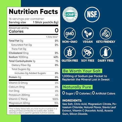 Venture Pal High Sodium Sugar-Free Electrolyte Powder Packets - Hydration Packets with Sodium, Potassium & Magnesium | Zero Calories | Vegan, Keto, and Paleo Friendly | 30 Sticks - görsel 4